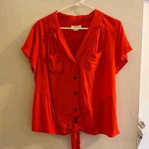 Maeve Anthropologie Red Button Front Tie Blouse